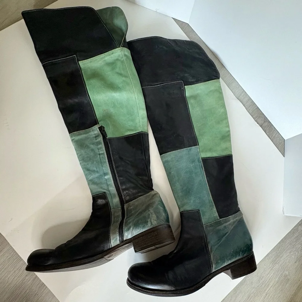Vladì Boots Handmade in Venice Italy Rare Blue Black & Green Sz EU 38 US 7.5